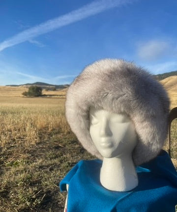 Nordic Fox Fur Hat- Blue Pendleton Wool
