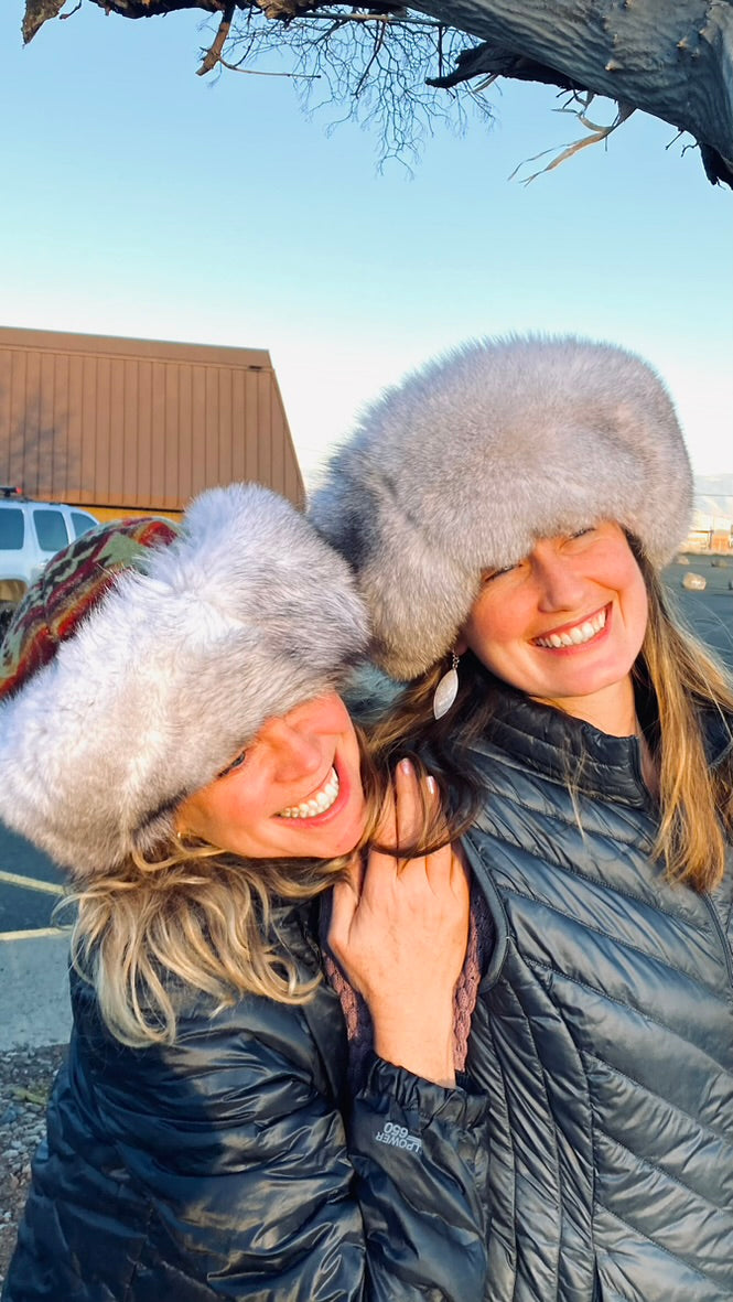 Nordic Fox Fur Hat- Blue Pendleton Wool